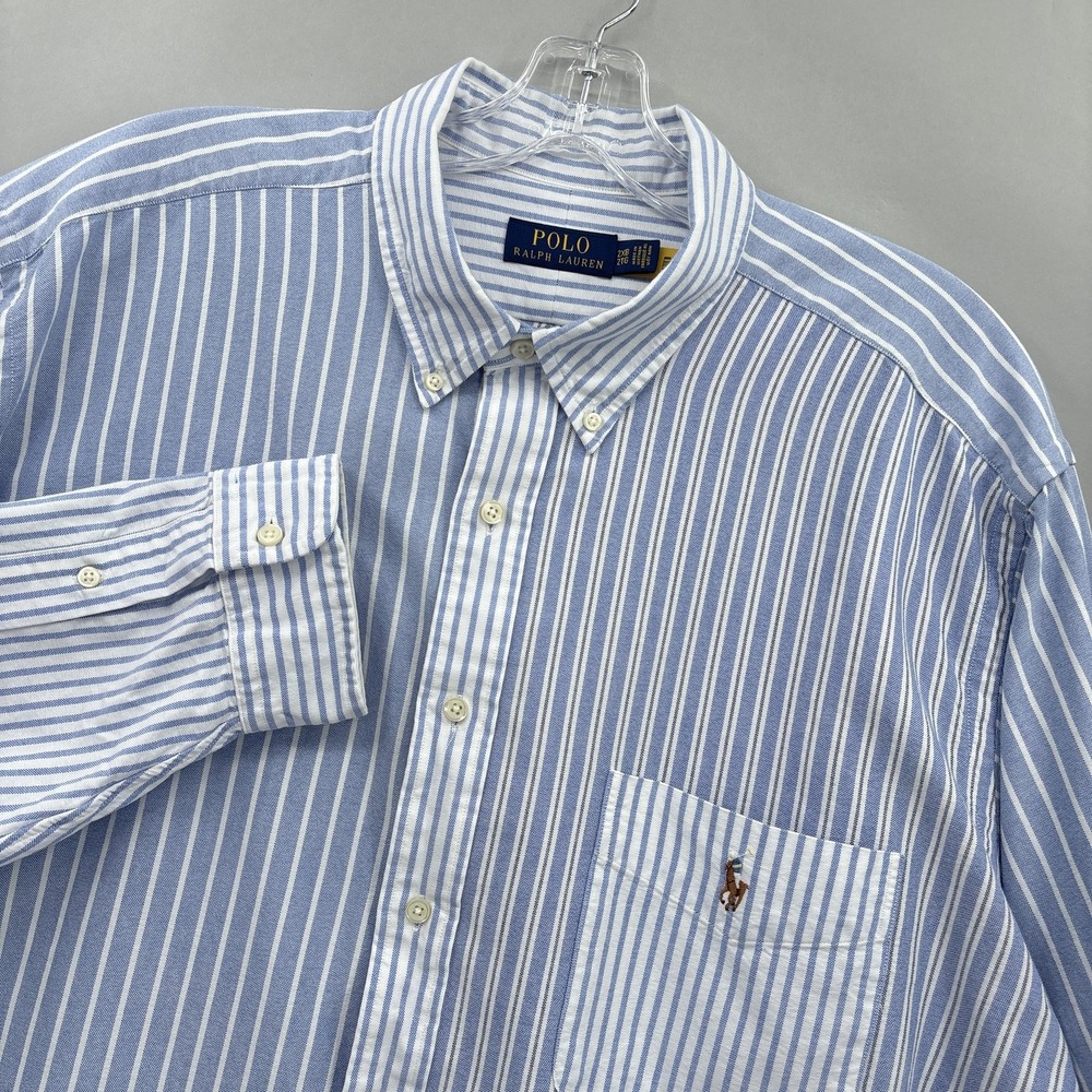 Polo Ralph Lauren Shirt Mens Big 2X Blue Mix Stripe Button Down Fun Party Ocford